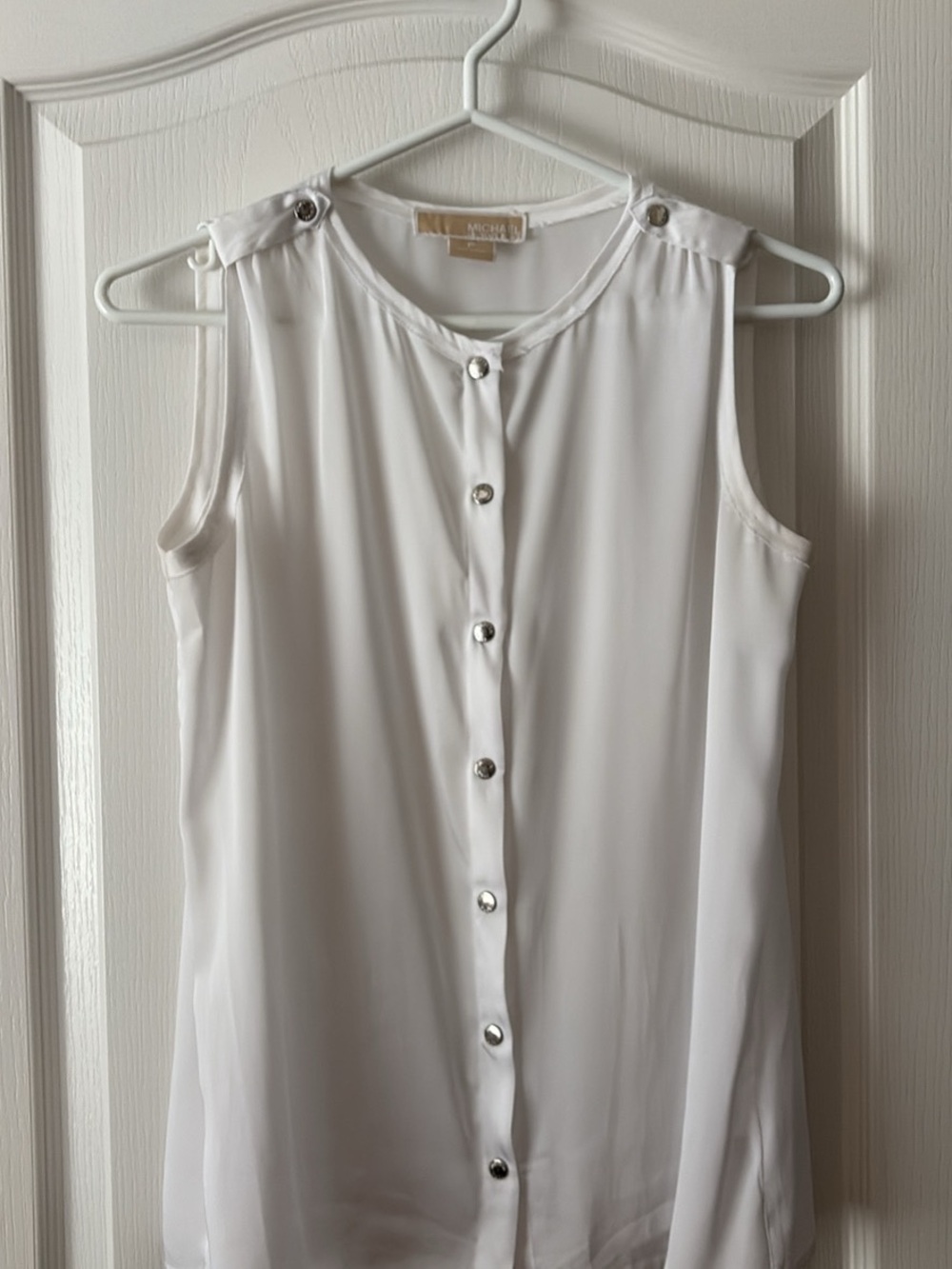 Michael Kors Silver-Button White Sleeveless Blouse